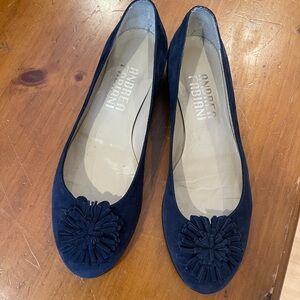 Suede Ballet Flats with Decorative Pom Detail